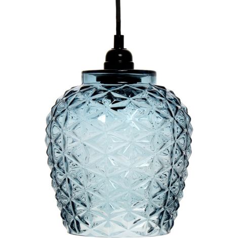 Lampe Suspension en Verre "Vila" 24cm Bleu (1/4)