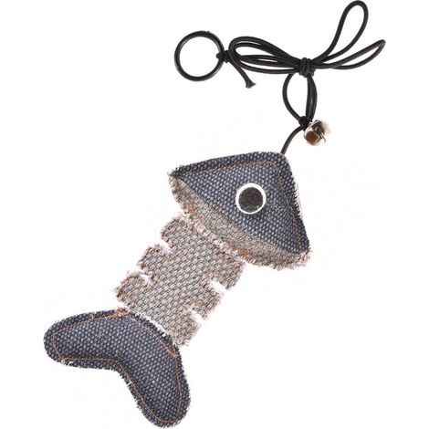 Jouet en toile avec élastique CatNip et anneau pour chats modèle en arête de poisson 14 cm