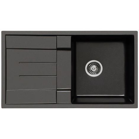 Fregadero Pila Cocina granito 86x50 cm Bajo/Sobre Encimera 1 seno y escurridor Serie Granite Sink Neptuno - Negro (1/5)