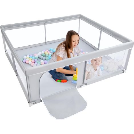 Grand Parc pour Bébé, XXL 180x200cm Compact et Solide, Protection en Mousse, Parc de Jeu de Sécurité Antidérapant avec Porte à Fermeture Éclair Ronde en Maille Respirante Centre D'activités (1/5)