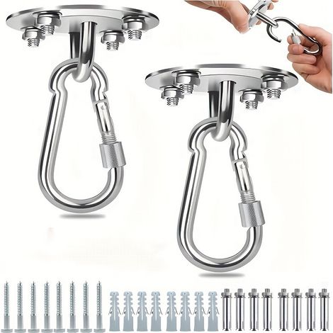 Sollbry 2 pc's Rotation Crochet Plafond, Lourds Acier Inoxydable Capacité avec Vis Fixation pour Chaise Suspendue, Balançoire, Serviette Yoga, Sac de Frappe (1/5)