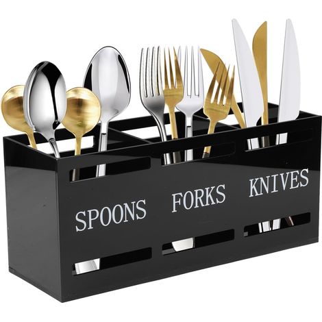 Acrylic Kitchen Utensil Holder with 3 Compartments, Pot Utensils Kitchen Utensils Modern Cutlery Organizer - Open for Spoons, Forks, Knives, Large Capacity and Easy to Clean (1/5)
