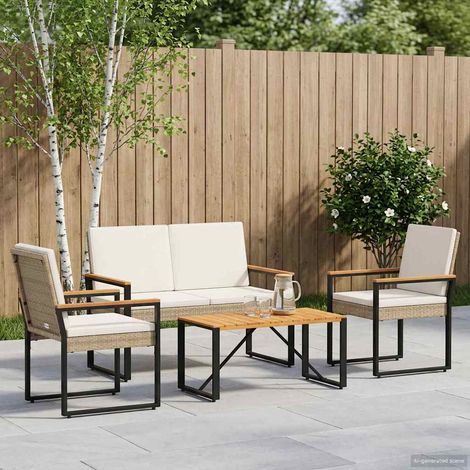 vidaXL Outdoor Furniture Set 4 pcs Beige and Cream White Poly Rattan