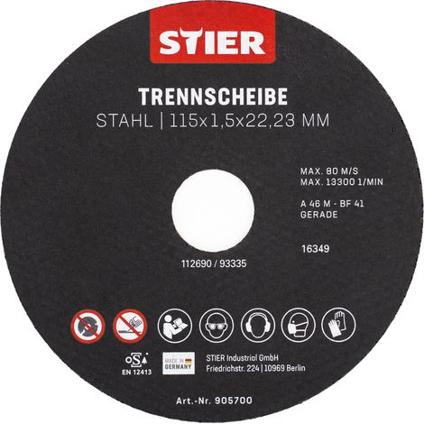 STIER Trennscheiben Stahl, Maße: 115 x 1,5 x 22,23 Form 41 gerade Ausführung 25 Stück, für Winkelschleifer jeder Art Für Edelstahl, Stahlguss, etc. (1/5)