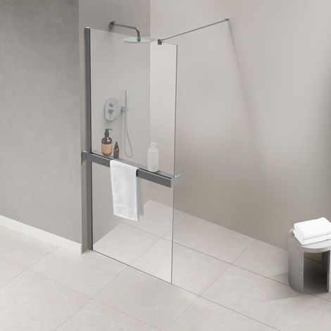 FugaFlow Eccelente Porte-serviettes Acces pour douche à l'italienne - pinces - raccourcissable - gunmetal brossé (anthracite) (1/5)