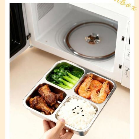 Plateau Repas Inox 4 Compartiments Avec Couvercle Étanche Réutilisable Jaune (1/4)