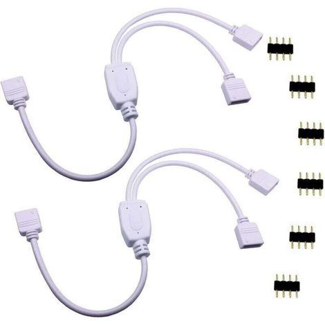 2pcs Câble Diviseur 1 à 2 Bande LED RGB Câble Séparateur Ruban LED Répartiteur DC à 2 Voies 1 to 2 LED Splitter Cable 4 Broches Rallonge pour SMD 5050 3528 2835 RGB LED Strip -30cm, Blanc [Class
