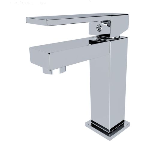 Rubinetto Bagno Miscelatore Monocomando In Ottone Cromato Design Moderno Quadrato (Lavabo) (1/3)