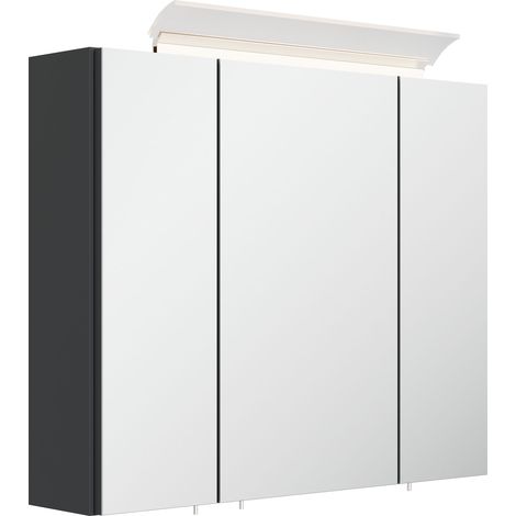 Spiegelschrank 75cm inkl. Design LED-Lampe und Glasböden grafit