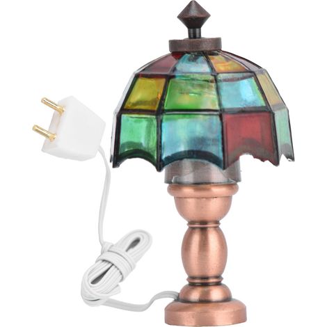 Lampe de table Tiffany miniature colorée à l'échelle 1:12 pour maison de poupée, 12 V avec cordon (1/5)