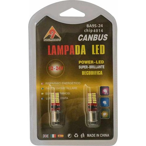 2 Lampadine 24 led canbus auto no error luci targa fari interni BA9S 4014 12V chip4014 luce bianca 35 mm