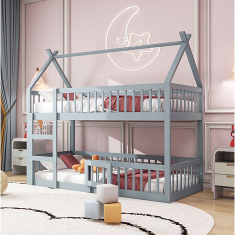 Letto con scala 90x200 in legno grigio per camera DESVIAE (1/5)