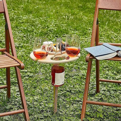 Portable de table de vin en bois pliant extérieur pour plage de pique-nique de l'arrière-cour (1/5)