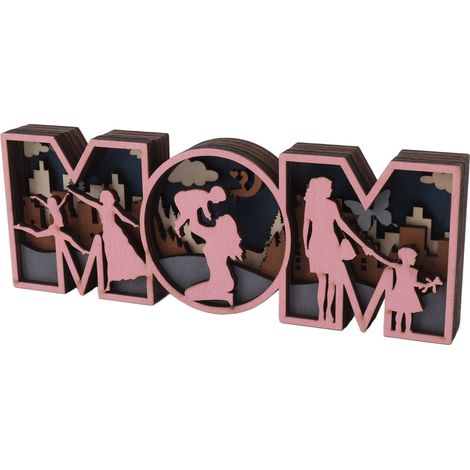 Ornements en bois artisanaux en forme de maman, décoration festive innovante en bois avec lumières pour la maison ou le bureau. (1/5)