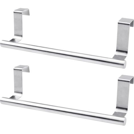 2 Pieces (23cm, Silver) Over Door Towel Holder, Bathroom Towel Rack No Drilling, Stainless Steel Hanging Rail for Kitchen Towel Holder (1/5)