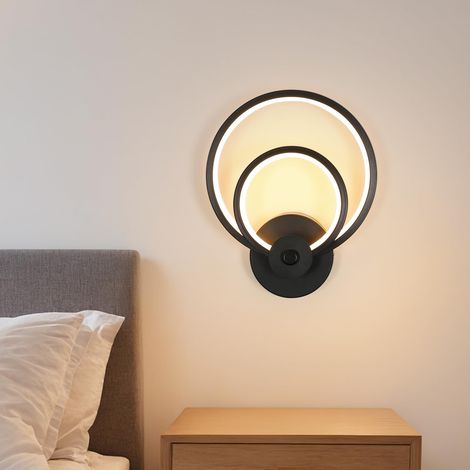 Applique Murale LED Intérieure 20W Noir, Lumière Chaude 3000K, Lampe Moderne Ronde pour Salon Chambre Escalier Café