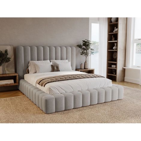 Lit rembourré avec rangement 120x200 velours gris clair Rotto (1/5)