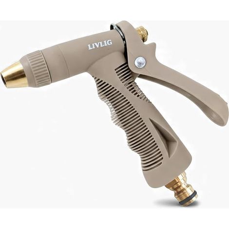 Beige Spray Gun - 1/2 Inch Watering Lance, 3 Adjustable Modes, One Hand Operation, Continuous Locking - Plastic (1/5)