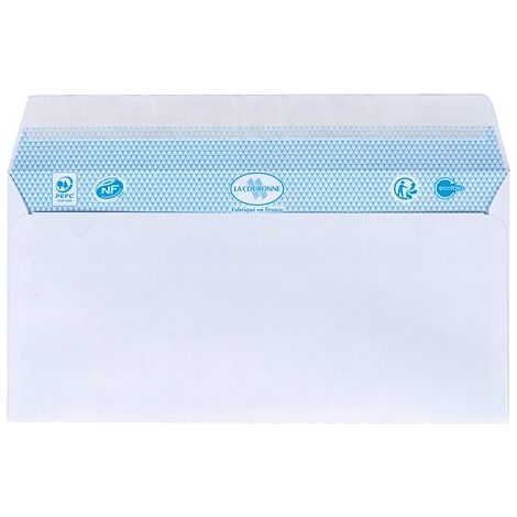 Enveloppe 110 x 220 mm La Couronne 80 g avec fenêtre 45 x 100 mm blanche - Boîte de 500 (1/2)