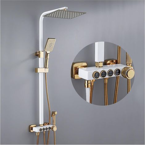 Ensemble de douche mitigeur thermostatique intelli Ensemble de douche de pluie de douche en or noir, robinet de douche thermostatique, robinet de bain, système de douche mitigeur de douche à montage m (1/5)