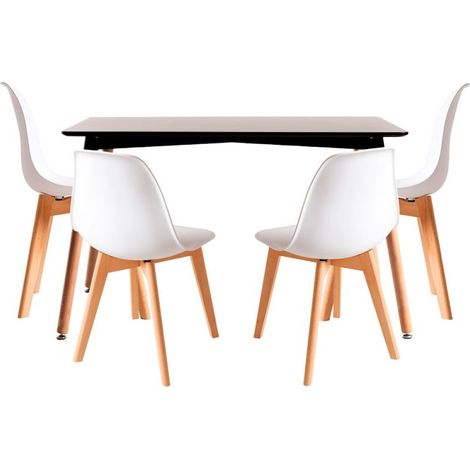 Conjuntos de mesa y sillas - Conjunto Mesa Tower Rectangular 120 x 80 cm Negra y Pack 4 Sillas Kelen - Blanco (1/5)