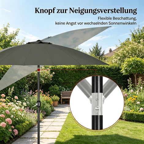 Parapluie de jardin inclinable, grand parasol terrasse réglable, ombrage extérieur sans pied (livré sans base, parasol seul) (1/5)