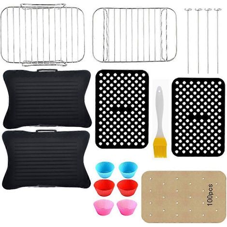 Ensemble d'accessoires pour friteuse à air Ninja AF400EU à double zone : tapis de cuisson en silicone, grilles de déshydratation, papier sulfurisé. (1/5)