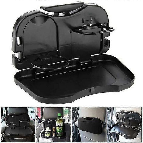 Table pliante avec rangement intégré pour siège arrière de voiture et porte-bouteilles. (1/5)