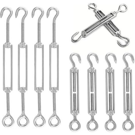 10-teiliger Edelstahl-Spanner, Sonnensegelbefestigung, verstellbarer Haken und Öse M6 OC, 304 Kabelspanner M6, verstellbare Drehhaken, Silber - M6-OC-10 Stück (1/5)