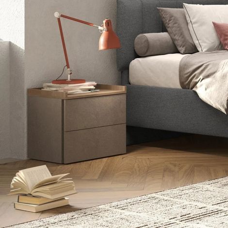 Coppia di comodini a 2 cassetti Alex linea Chèrie in finitura Bronzo e Rovere Mercure (1/3)
