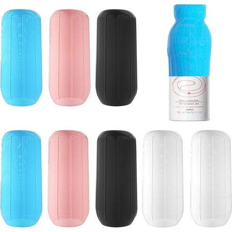 8 Pcs Manchons élastiques pour l'étanchéité des Voyages, Gaines étanches en Silicone pour récipients de Voyage, Housses de Bouteilles réutilisables pour Articles de Toilette (1/5)