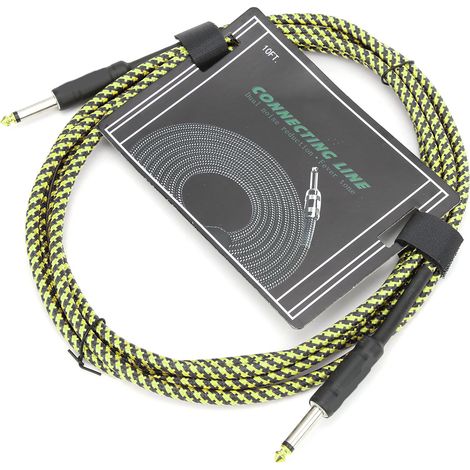 Câble guitare tressé blindé, fiche nickélée, cordon audio instrument musique électronique, fil jaune (1/5)