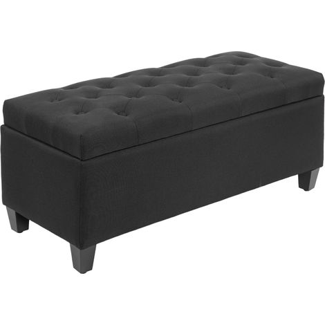 Banc de rangement rembourré en polyester lin noir 100 x 40 x 44 cm (1/5)