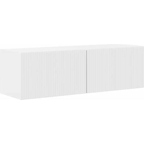 Mueble TV de pared moderno 98 x 31 x 29 cm con estantes de pared diseño elegante de madera contrachapada blanco brillante 020054925 (1/5)