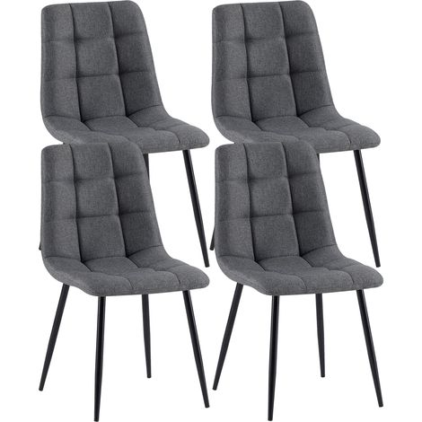 Lot de 4 chaises de salle à manger avec coutures décoratives carrées en tissu gris foncé et pieds en métal noir 100001801 (1/5)