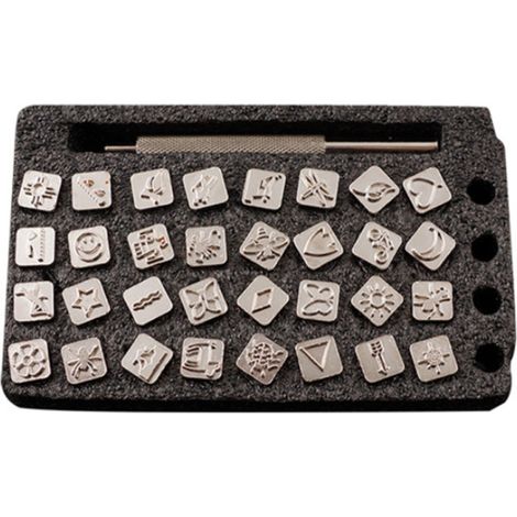 Juego de 32 sellos de acero con motivos de animales para trabajos en cuero y repujado casero. (1/5)