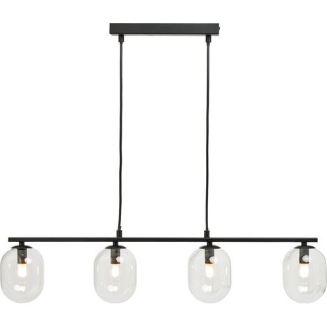Litecraft Melanie Matte Black Ceiling Pendant Bar Clear Glass Adjustable 4 Light (1/5)