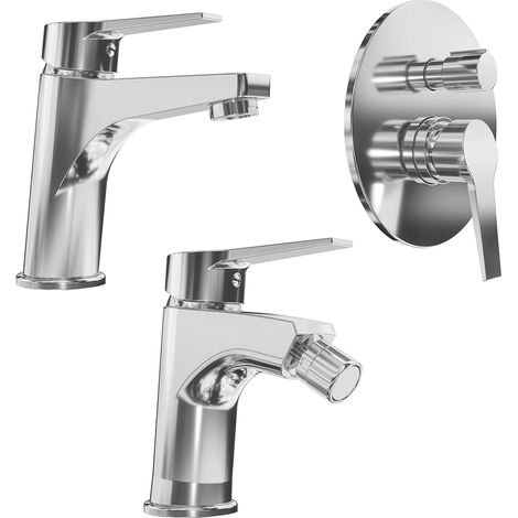 Ensemble mitigeur avec lavabo et bidet sans vidange et douche encastrée avec inverseur en laiton chromé Mod. Sophia