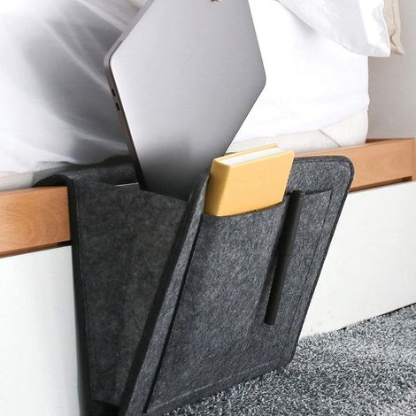 Sac de Chevet Multifonction en Feutre Double Couche, Sac de Rangement pour étui d'accoudoir de canapé, Poche pour ranger Magazines, Tablettes, Lunettes, Téléphones,Gris (1/5)