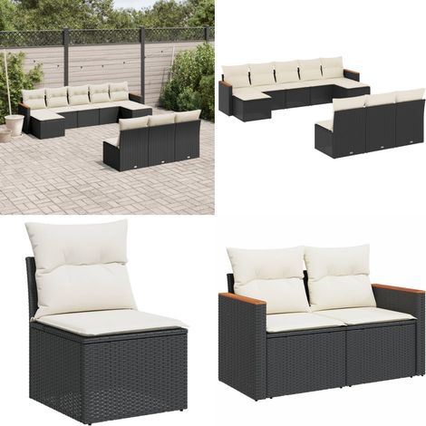 Salon de jardin 10 pcs avec coussins noir résine tressée - Ensemble Salon De Jardin - Mobilier Extérieur - Meubles De Jardin - Salon De Jardin Design - Set Salon De Jardin - Home & Living (1/5)