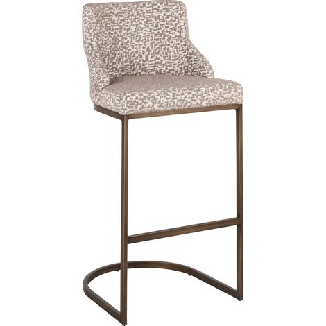 Tabouret de bar design dossier courbé tissu naturel géométrique - Beige naturel motif géométrique (1/5)