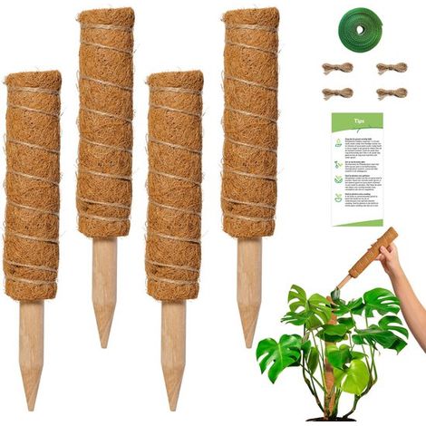 Bâton de mousse pour plantes - Extensible jusqu'à 90 cm - 4 pièces de 30 cm - Tuteur pour Monstera et Pothos - Support pour plantes grimpantes - Corde de jute incluse (1/5)