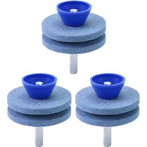 3-piece lawnmower blade sharpener, garden tool sharpener, compatible with electric and hand drills, blue (1/5)