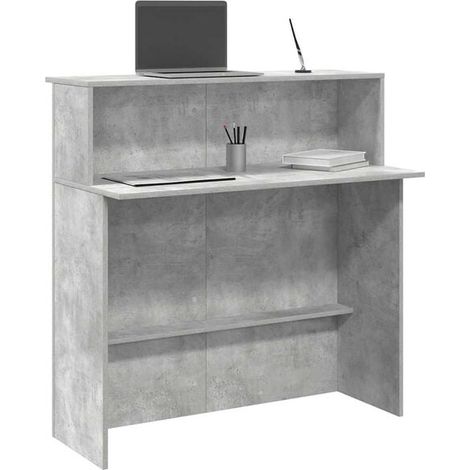 Comptoir d'accueil en béton gris, bois ingéniéré, 100x50x103,5 cm (1/5)
