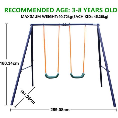 Balançoire,double balançoire,adaptée aux enfants de 3 à 8 ans,capacité totale de 90,72 kg,construction robuste,installation simple
