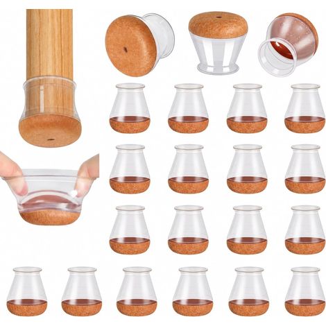 24 Pièces Protection Pied de Chaise Rond, Petit Patin Chaise pour Pied Chaise 14-20mm, Protege Pied de Chaise en TPE avec Feutre, Embout Chaise pour Protéger Les Pieds Meubles, Brun Feutre (1/5)