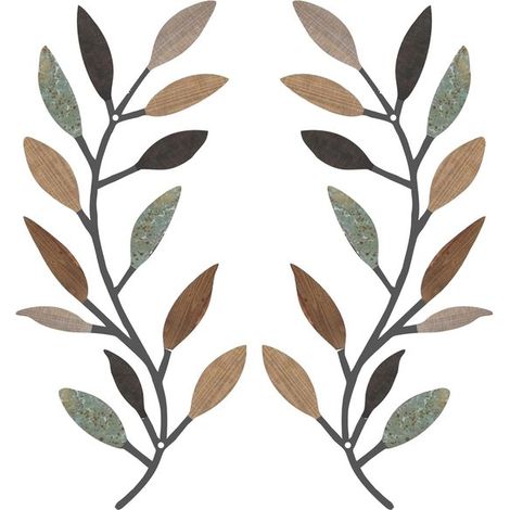 2-teilige Wanddekoration aus Metall, Baumblatt, Weinreben-Olivenzweigblatt, Wandkunst für Wohnzimmer, Flur, Außenbereich (klassische Farbe) (1/2)