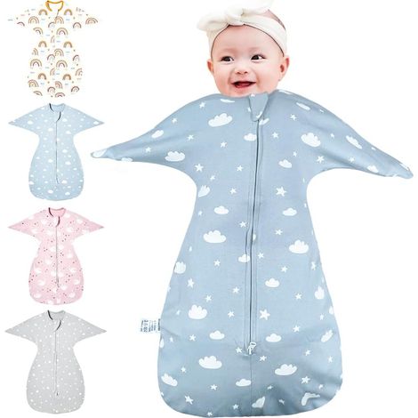 Emmaillotage Bébé en Coton, Sac de Couchage Enfant Favorise Un Développement des Hanches, Couverture Bébé Fermeture Éclair à Double Sens, Gigoteuse Naissance Garçons Filles, Bleu, 3-6 Mois (1/5)
