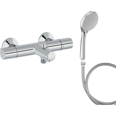 Mitigeur baignoire JACOB DELAFON Simone + pommeau de douche Awaken + flexible de douche métal (1/5)