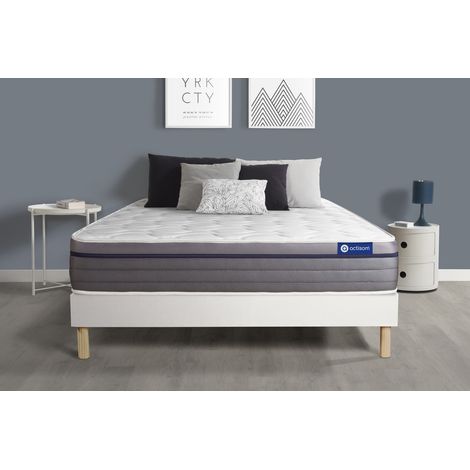 Ensemble matelas Ressorts ensachés+Mémoire de forme ACTIFLEX ZEN 90x190 Maxi épaisseur 7zones de confort + sommier KIT blanc (1/5)